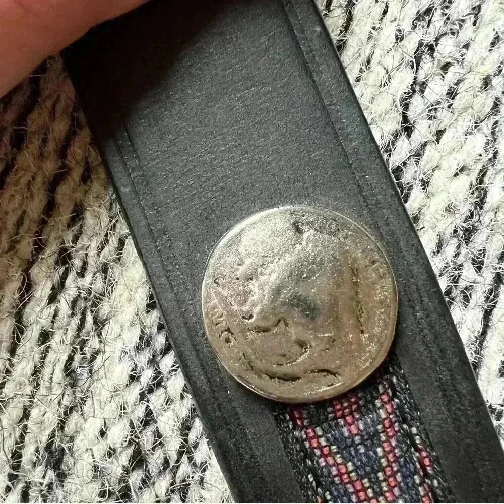 Vtg Unisex Gap Western Buffalo Coin Italian Leather Belt Size 32 - Made In USA